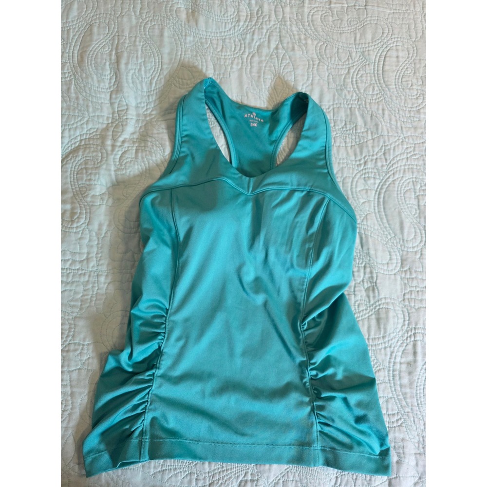 Athleta Teal Blue Racerback Swim Tank Top with Built-in Shelf Bra 34C Beach